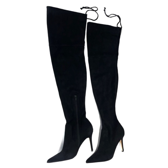 Aldo Vegan Suede Pointed Toe Thigh High Heeled Zip Boots - Picture 2 of 10